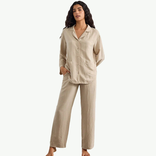 Solid Womens Linen Pyjamas Set Wholesale Supplier