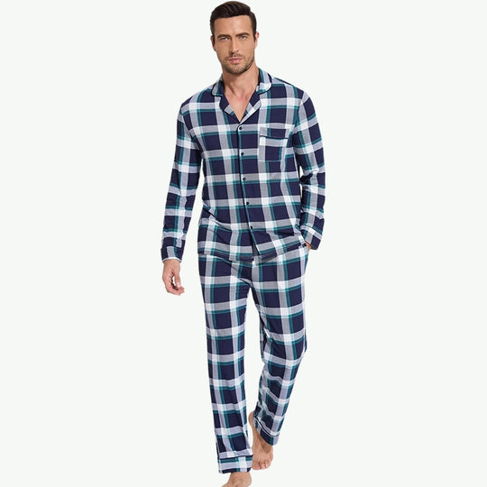 Conjuntos de pijamas de cuadros clásicos para hombre Pijamas de algodón personalizados al por mayor