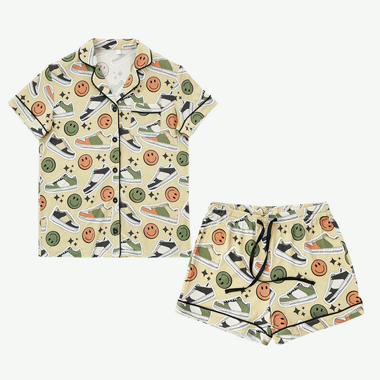 Custom Printed Kids Summer Piping Pj Set-2315500079