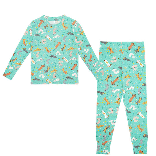 Bulk Kids Animal Printed Bamboo Pajama Set-2313810228