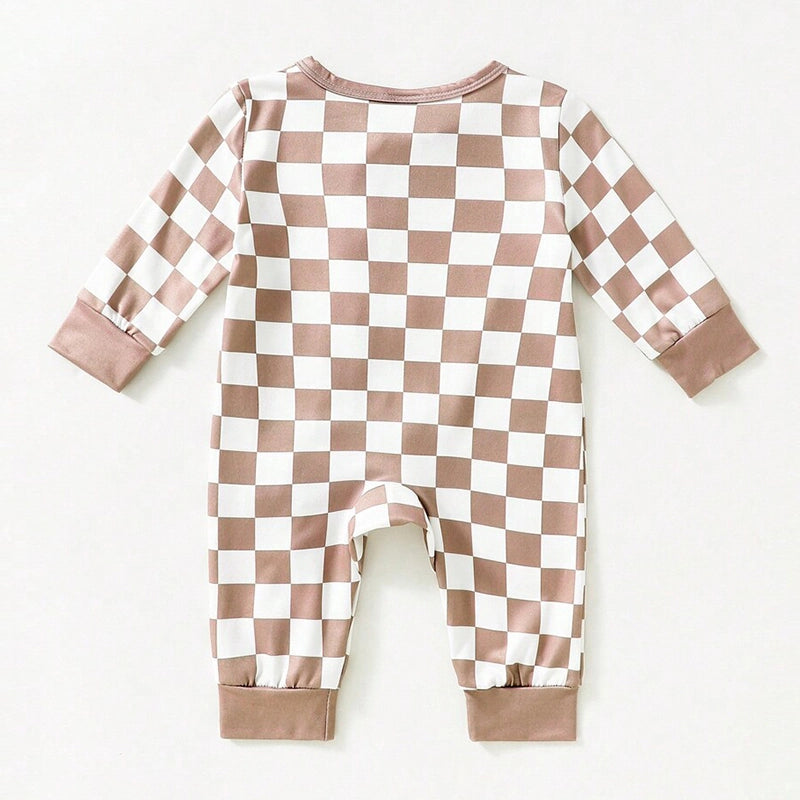 Vendors Wholesale Baby Grid Printed Zipper Jumpsuit