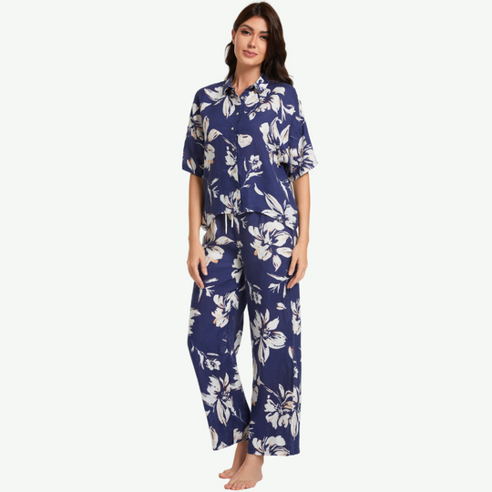 Female Printed Hemp Pyjama Set in Bulk-2211820173