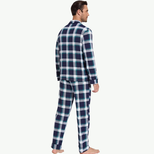 Conjuntos de pijamas de cuadros clásicos para hombre Pijamas de algodón personalizados al por mayor