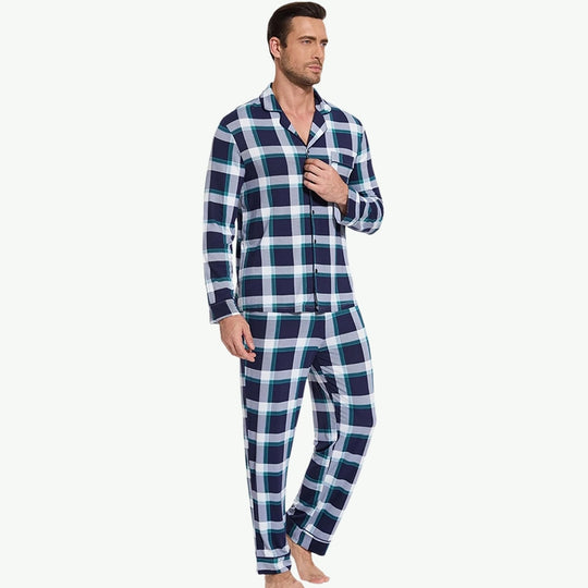 Conjuntos de pijamas de cuadros clásicos para hombre Pijamas de algodón personalizados al por mayor