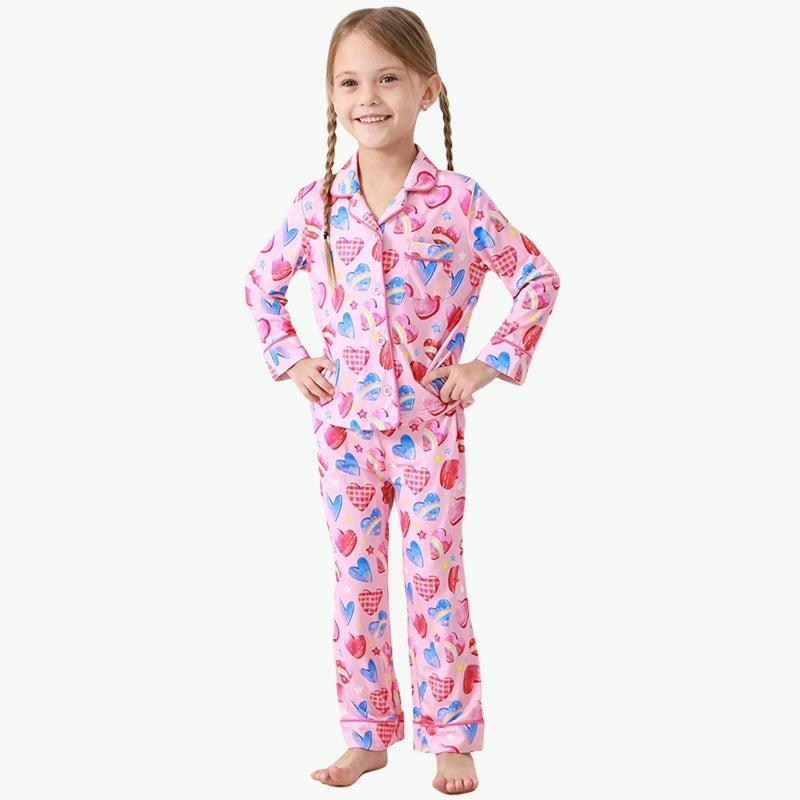 Custom Wholesale Printed Kids Girls' Two Pieces Pajama Set