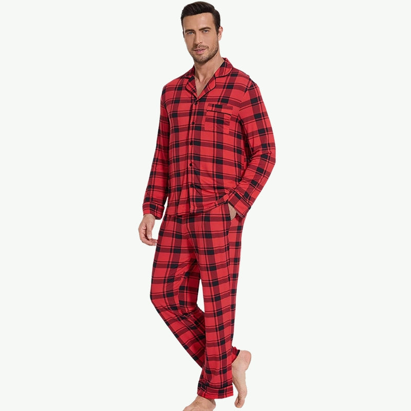 Conjuntos de pijamas de cuadros clásicos para hombre Pijamas de algodón personalizados al por mayor