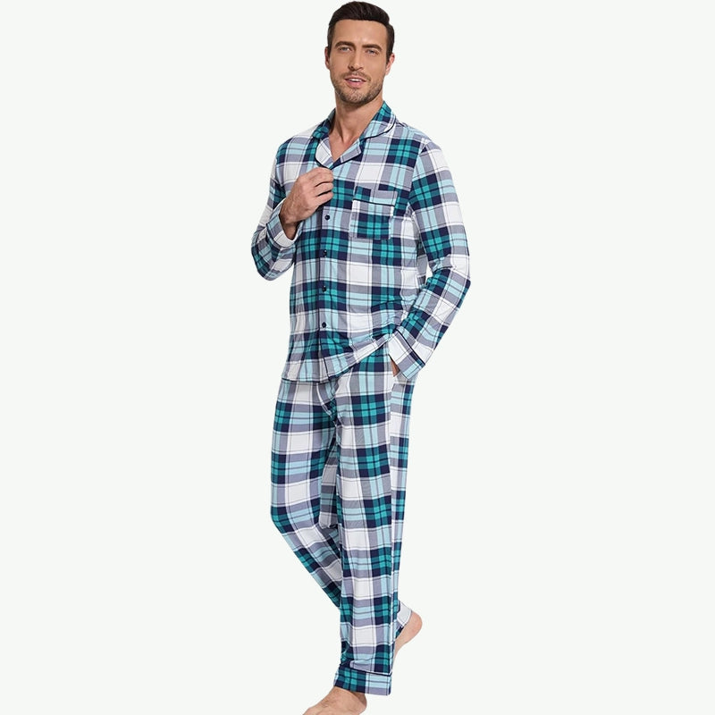 Conjuntos de pijamas de cuadros clásicos para hombre Pijamas de algodón personalizados al por mayor