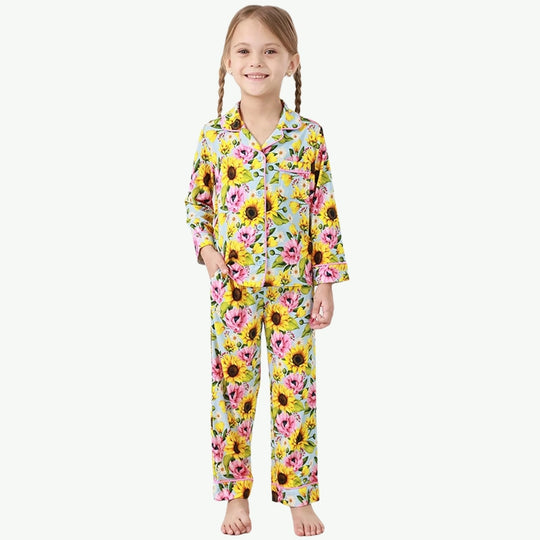 Custom Wholesale Printed Kids Girls' Two Pieces Pajama Set