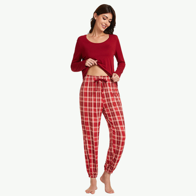 Factory Wholesale Women Plaid Pajama Set -2211740032